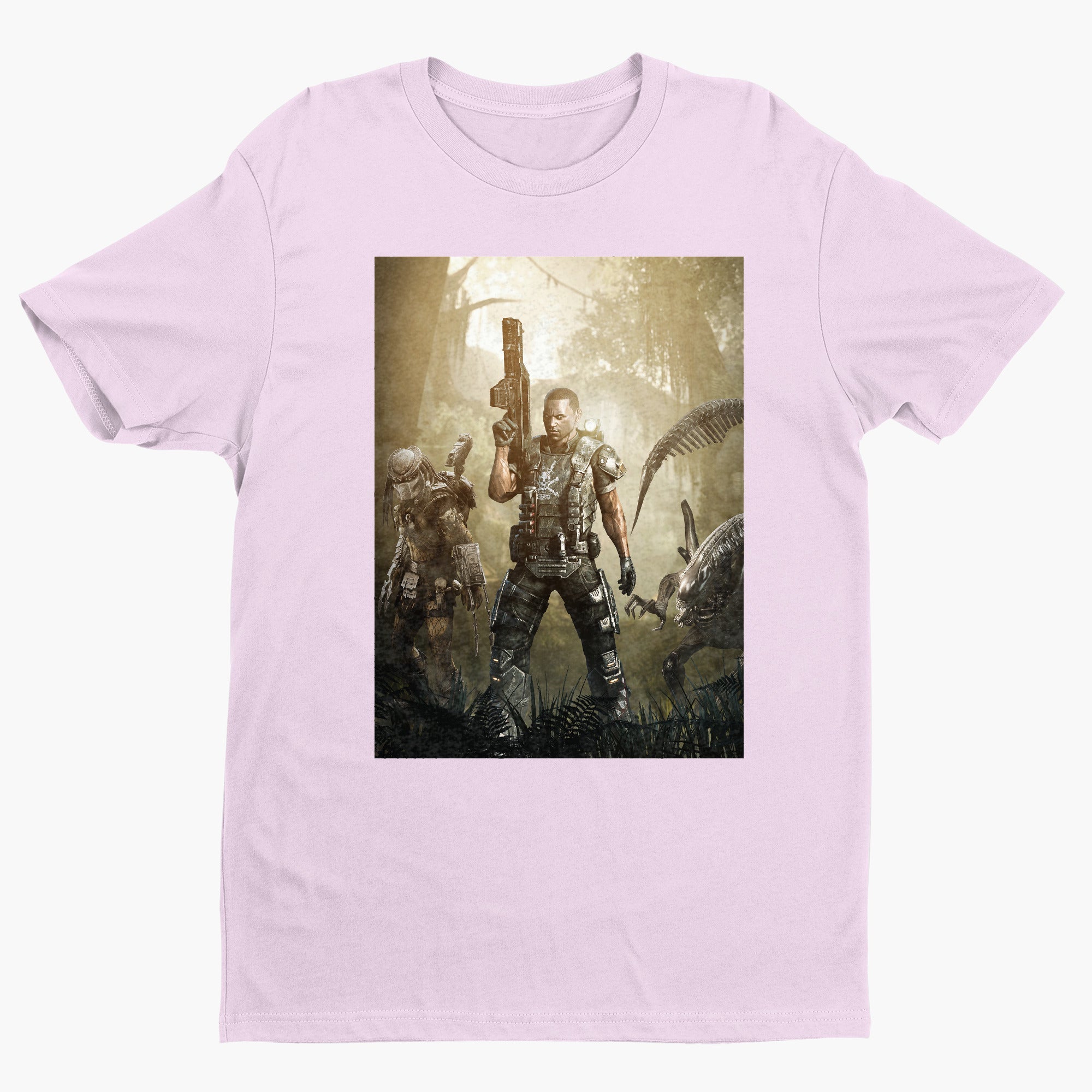 Aliens vs. Predator Colonial Marine tee — light pink unisex t-shirt, front view